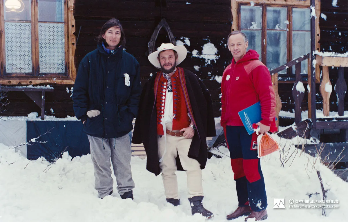 Spotkanie himalaistów w Istebnej: Jean Afanassief, Jerzy Kukuczka i Hans Schell, 1988 rok
